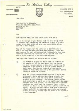 19811202 Mark Henning letter of response to Transvaal Education Department