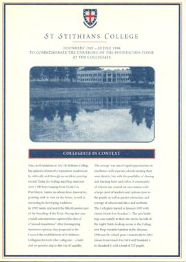 1996 Founders' Day - 20th July 1996. To commemorate the unveiling of the Foundation Stone at the Collegiate: content