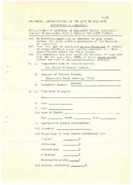 19790313 Cape Education Department form accompanying letter from Graham Dods