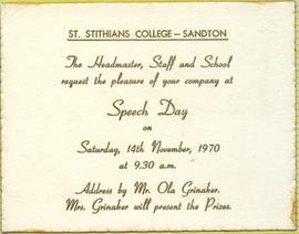 1970 BC Speech Day invitation