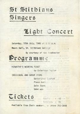 1980 St Stithians Singers Light Concert 12th July, 1980, [flyer]