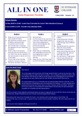 Junior Prep newsletters "The All in One" 2016 Term 2