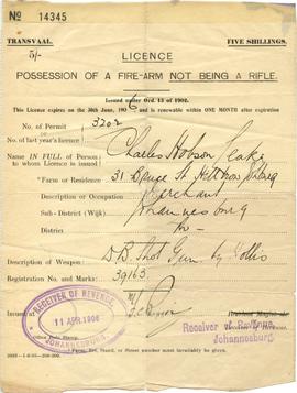 1906 CHL Firearm licence
