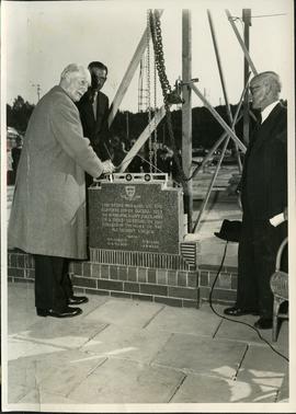 1953 HA 014a Leake lays Foundation Stone