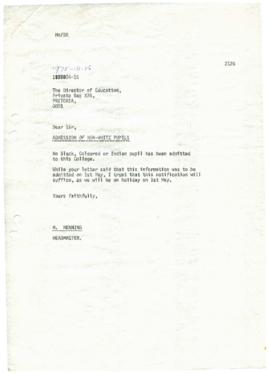 19780415 Mark Henning letter to the Transvaal Director of Education re admission numbers