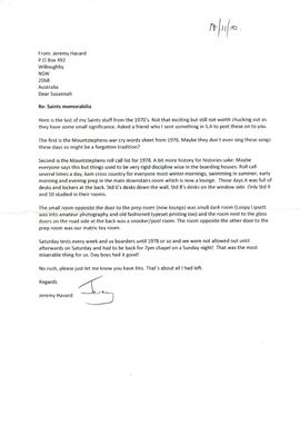 2010 Jeremy Havard letter to Susannah Knowles 19.11.2010