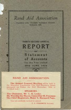Rand Aid Association: Thirty-second Annual Report and Statement of Accounts for the year ended 30th June, 1934: content
