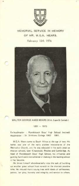 1976 memorial Service in Memory of Mr W.G.A. Mears: cntent