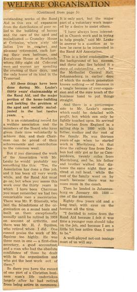 Churchman's 30 years at the head of city's greatest social welfare organisation [NC] Christian Recorder 25th July 1952, part 3