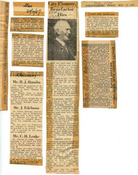 1957 Leake obituaries [NCs] The Star 20th April 1957, Rand Daily Mail 22nd April 1957