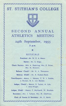 St Stithians College. Second Annual Athletics Meeting, 24th September, 1955, 2 p.m.