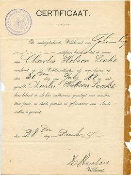 1896 CHL Field Cornet certificate