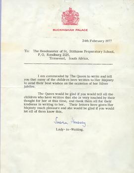 1977 BP Letter from HM The Queen to BP Headmaster
