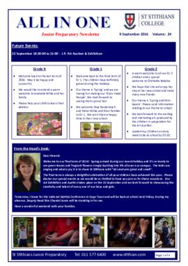 Junior Prep newsletters "The All in One" 2016 Term 3