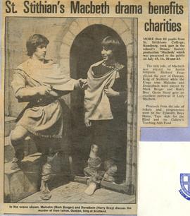 1977 BC NC St Stithians Macbeth drama benefits charities. Randburg Sun, July 1977