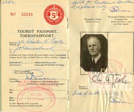 Tourist Passport 25719. Union of South Africa. Charles H. Leake [content 001]
