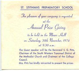 1974 BP Invitation to Annual prize-giving