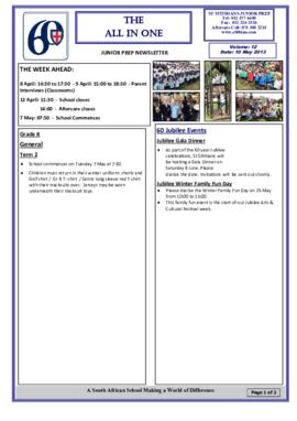 Junior Prep newsletters "The All in One" 2013 Term 2