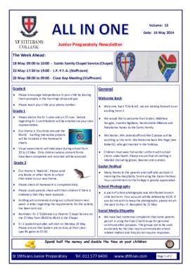 Junior Prep newsletters "The All in One" 2014 Term 2
