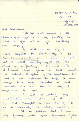 1959 Iain Thornton letter to Helen Holmes 28th December 1959, page 1