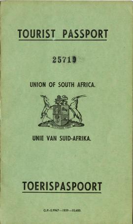 Tourist Passport 25719. Union of South Africa. Charles H. Leake [cover]