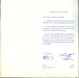 1977 BC Invitation to Dinner at the Wanderers Club, 8th June 1977, 002