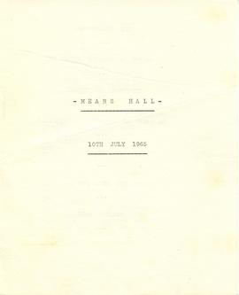 Mears Hall 10th July 1965 [Opening programme]
