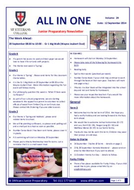 Junior Prep newsletters "The All in One" Term 3