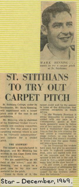 1969 BC NC St Stithians to try out carpet pitch. The Star December, 1969