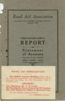 Rand Aid Association: Thirty-second Annual Report and Statement of Accounts for the year ended 30th June, 1934: cover