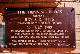 1989 BC Henning Block opening plaque