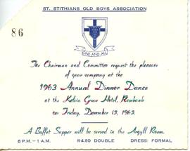St Stithians Old Boys Association [invitation to] 1963 Annual Dinner Dance at the Kelvin Grove Ho...