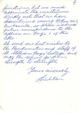 Letter from Mr J J Tickton to Boys' College 2nd February 2006, page 2