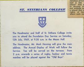 1969 BC Invitation to Founders Day service