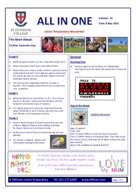 Junior Prep newsletters "The All in One" 2015 Term 2