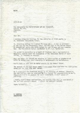 19780216 Mark Henning letter to the Transvaal Administrator