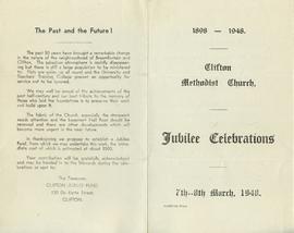 1898 - 1948 Clifton Methodist Church. Jubilee celebrations, 7th - 8th March, 1948: cover