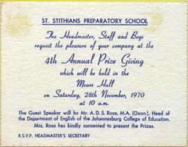 1970 BP Prize-giving invitation
